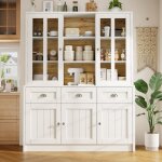 Buffet et enfilade 140x38. 5x175cm vitrine sur pied avec tiroirs, armoire haute moderne pour salon salle ...