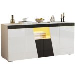 Buffet et enfilade - 3 compartiments 4 portes - design angulaire noir et blanc - bande led - commode ...