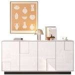 Buffet et enfilade - 4 portes brillant blanc et noir - g�om�trique rangement - 160x37x75, 5cm