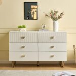 Buffet et enfilade - 6 tiroirs blanc - accents dor�s - design contemporain - mdf et acier - 120x40x75 ...