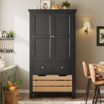 Buffet et enfilade - armoire rangement 2 portes 5 tiroirs - buffet haut cuisine noir / blanc - 80x40x140(cm) ...