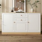 Buffet enfilade blanc 135cm, meuble de rangement 3 portes et 2 tiroirs, bahut design pour salon et salle ...
