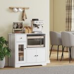 Buffet et enfilade blanc avec tagre micro - ondes, 3 portes, tiroir, tagres ajustables, rangement ...