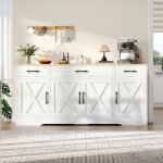 Buffet et enfilade blanc moderne - design industriel - multifonction - 3 tiroirs et 4 portes - en mdf ...
