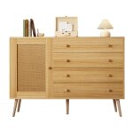 Buffet enfilade bois 120cm - 4 tiroirs + 1 porte - meuble rangement élégant pratique Buffet enfilade bois 120cm - 4 tiroirs + 1 porte - meuble rangement élégant pratique