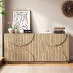 Buffet enfilade en bois massif naturel, avec �tag�res int�gr�es et repose - pieds - rangement optimis� ...