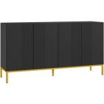 Buffet enfilade design contemporain graphique 2 portes 2 étagères acier doré noir Buffet enfilade design contemporain graphique 2 portes 2 étagères acier doré noir