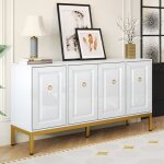 Buffet et enfilade laqu� �l�gant aux accords dor�s, style contemporain pour salle � manger, 140x80x40 ...