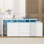Buffet et enfilade - meuble tv haut blanc brillant - led int�gr�es - armoire de rangement polyvalente ...