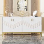 Buffet et enfilade moderne - 4 portes - design blanc et or - mdf - pieds m�tal - �tag�res r�glables - ...