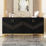 Buffet et enfilade - moderne 4 portes noir et or - mdf avec pieds m�tal - �tag�res r�glables - grande ...