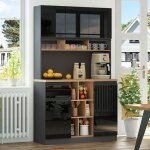 Buffet et enfilade - moderne - armoire gris et noir - poign�es m�tal - �tag�res et tiroirs - rangement ...