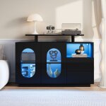 Buffet et enfilade - moderne noir brillant - �clairage led - vitres ovales - vitrine ou minibar - 120x40x80(cm ...