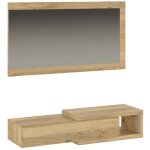 Buffet d'entr�e, meuble d'entr�e coloris ch�ne mauvella + miroir - longueur 91, 50 x profondeur 26 x ...