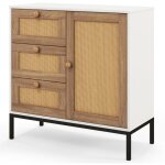 Buffet en faux rotin armoire basse d'appoint avec 1 porte avec tagres et 3 tiroirs table console autoportant ...