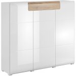 Buffet haut 3 portes 1 tiroir jules blanc et bois