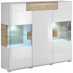 Petits - meubles - buffet haut 3 portes 1 tiroir avec led jules blanc et bois