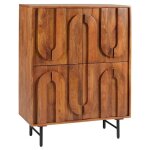 Vente - unique - buffet haut avec 4 portes en bois de manguier et mtal noir - naturel - mizoram de maison ...