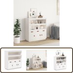Buffet haut blanc 100x40x108, 5 cm bois massif de pin - buffet - meuble de rangement - commode - armoire ...