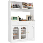 Buffet haut blanc 120 � 40 � 180 cm avec led multicolore et portes vitr�es