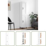 Buffet haut blanc 34, 5x34x180 cm bois d'ing�nierie - buffet design moderne - meuble rangement - armoire ...