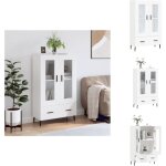 Buffet haut blanc 69, 5x31x115 cm bois d'ing�nierie - buffet design moderne - meuble rangement - armoire ...