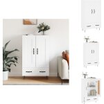 Buffet haut blanc 69, 5x31x115 cm bois d'ing�nierie - buffet design moderne - meuble rangement cuisine ...