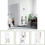 Buffet haut blanc 69, 5x34x180 cm bois d'ing�nierie - buffet design moderne - meuble rangement - armoire ...