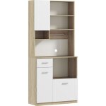 Homcom - buffet haut de cuisine - 3 portes, 2 tagres, 4 niches, tiroir, grand plateau - blanc effet ...