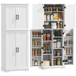 Buffet haut cuisine, armoire de cuisine, 4 portes, 10 niches, 8 porte - �pices et �tag�res r�glables, ...