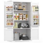 Buffet haut cuisine, meuble de rangement, armoire, vaisselier, 40 x 76 x 135, 8 cm, grand espace, 2 planches ...