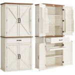 Buffet haut cuisine meuble de rangement armoire vaisselier 40 x 76 x 178 cm grand espace avec un tiroir ...