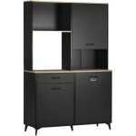 Buffet haut design industriel multi - rangement - 3 portes avec �tag�re, tiroir, niche, grand plateau ...