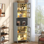 Buffet haut led, meuble d'angle rangement en mdf laqu�, led pilotable via appli, pour salon / chambre ...