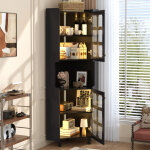 Buffet haut led, meuble d'angle rangement en mdf laqu�, led pilotable via appli, pour salon / chambre ...