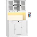 Homcom - buffet haut led multi - rangement dim. 103 x 40 x 180cm poign�es boutons noir blanc