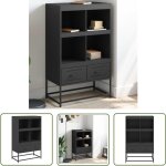 Buffet haut noir 68x39x111, 5 cm acier - buffet design moderne - meuble rangement salon - armoire haute ...