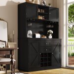 Buffet haut noir, armoire de cuisine 4 portes 2 tiroirs avec range - bouteilles et porte - verres, mdf, ...