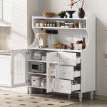 Buffet haut de rangement pour cuisine / salle � manger, 3 tiroirs, porte verre c�tel�, prises usb / type?c, ...