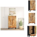 Buffet haut avec tiroir 60x33x100cm bois massif manguier et fer - buffet industriel - meuble rangement ...