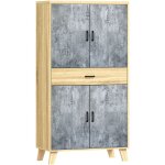 Buffet haut vaisselier - 4 portes 2 tagres tiroir - effet bois naturel bton cir
