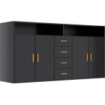 Buffet homavo bg1 - l 4 tiroirs 2 portes 160 cm noir fsc