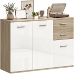 Buffet - homcom - 2 tiroirs, 3 portes et �tag�re r�glable - panneau de particules - 106 x 35 x 76 cm ...