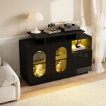 Buffet led 2 portes vitr�es 2 tiroirs compartiments rangement 120x40x80cm armoire salle � manger moderne ...