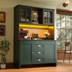 Buffet led, 4 portes et 3 tiroirs, meuble haut de cuisine et de s�jour, rangement ouvert, mdf, 120�40�179 ...