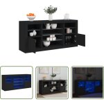 Buffet avec lumi�res led noir 142, 5x37x67 cm - buffet moderne - meuble rangement - luminaire led - d�coration ...