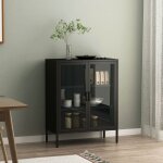 [en. casa] - buffet mtallique avec portes vitres fauske acier verre tremp 102 x 80 x 40 cm noir