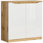 Buffet meuble bas de rangement � 2 portes, coloris ch�ne wotan / blanc brillant - longueur 90 x profondeur ...