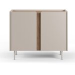 Buffet, meuble de rangement avec 2 portes aspect bois coloris cr�me, ch�ne et pieds en m�tal - longueur ...