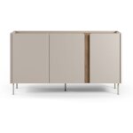Buffet, meuble de rangement avec 3 portes aspect bois coloris cr�me, ch�ne et pieds en m�tal - longueur ...